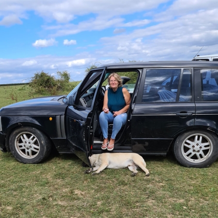 Elaine in the Range Rover